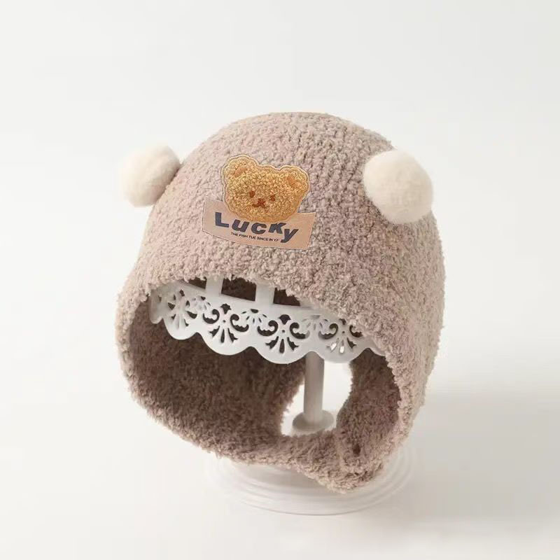 Knit Beanie Hat Warm - 귀여운 곰 아기 귀 보호 모자