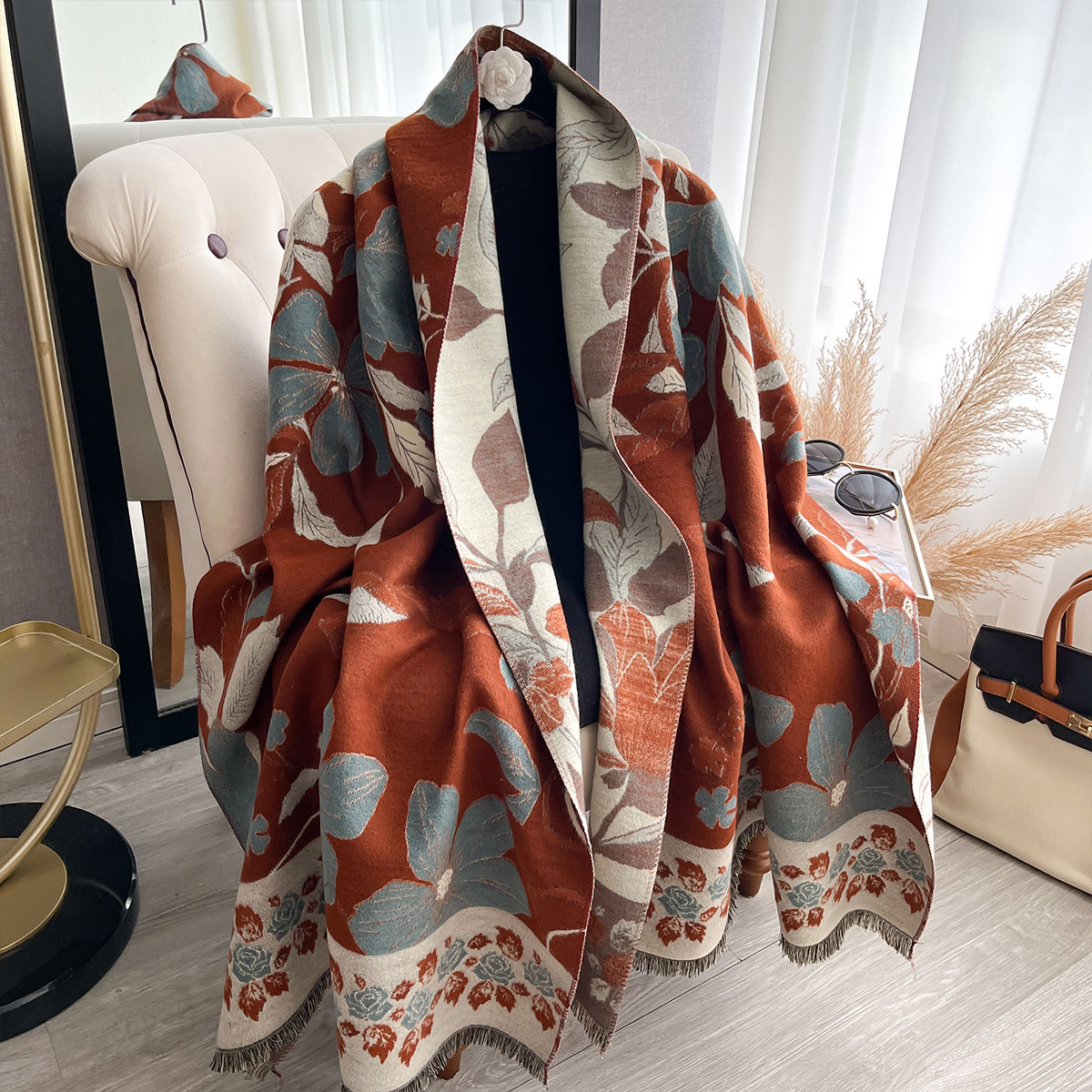 Shawl Wrap Winter - 여성용 고급 겨울 페이즐리 양면 캐시미어