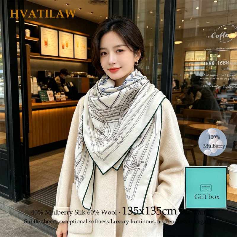 40% 실크 60% 울 스카프 135x135cm 여성용 - Shawl Wrap Winter 리뷰 및 가격