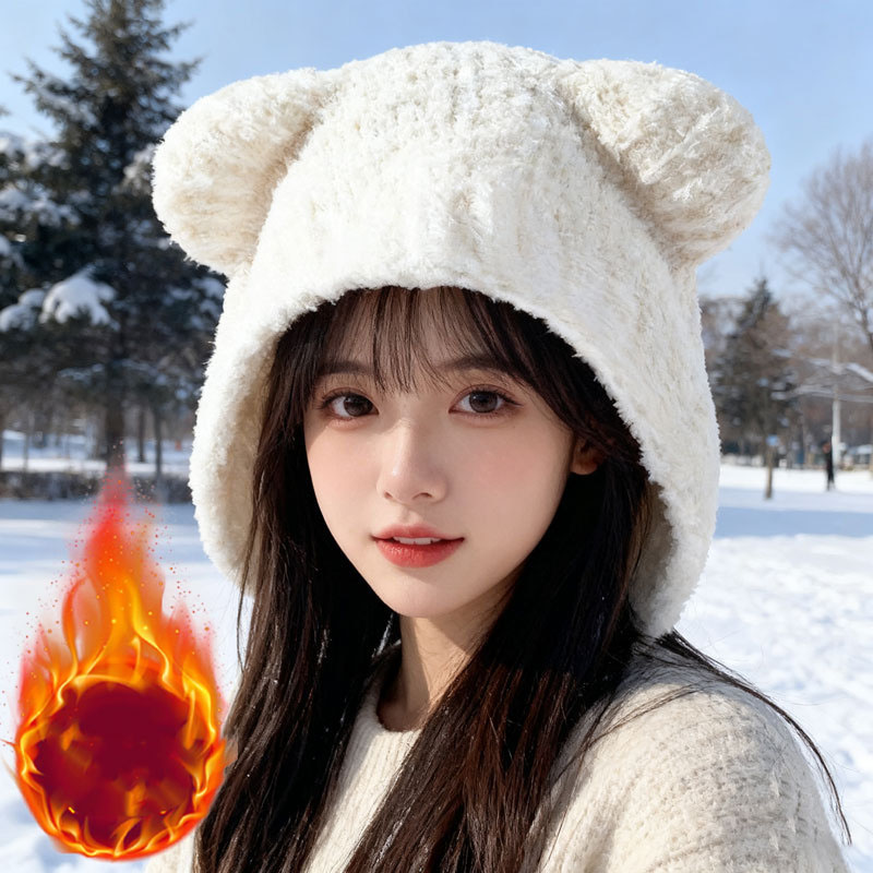 가을 겨울 여성 니트 모자 귀여운 한국 스타일 곰 귀  - Knit Beanie Hat Warm 리뷰 및 가격