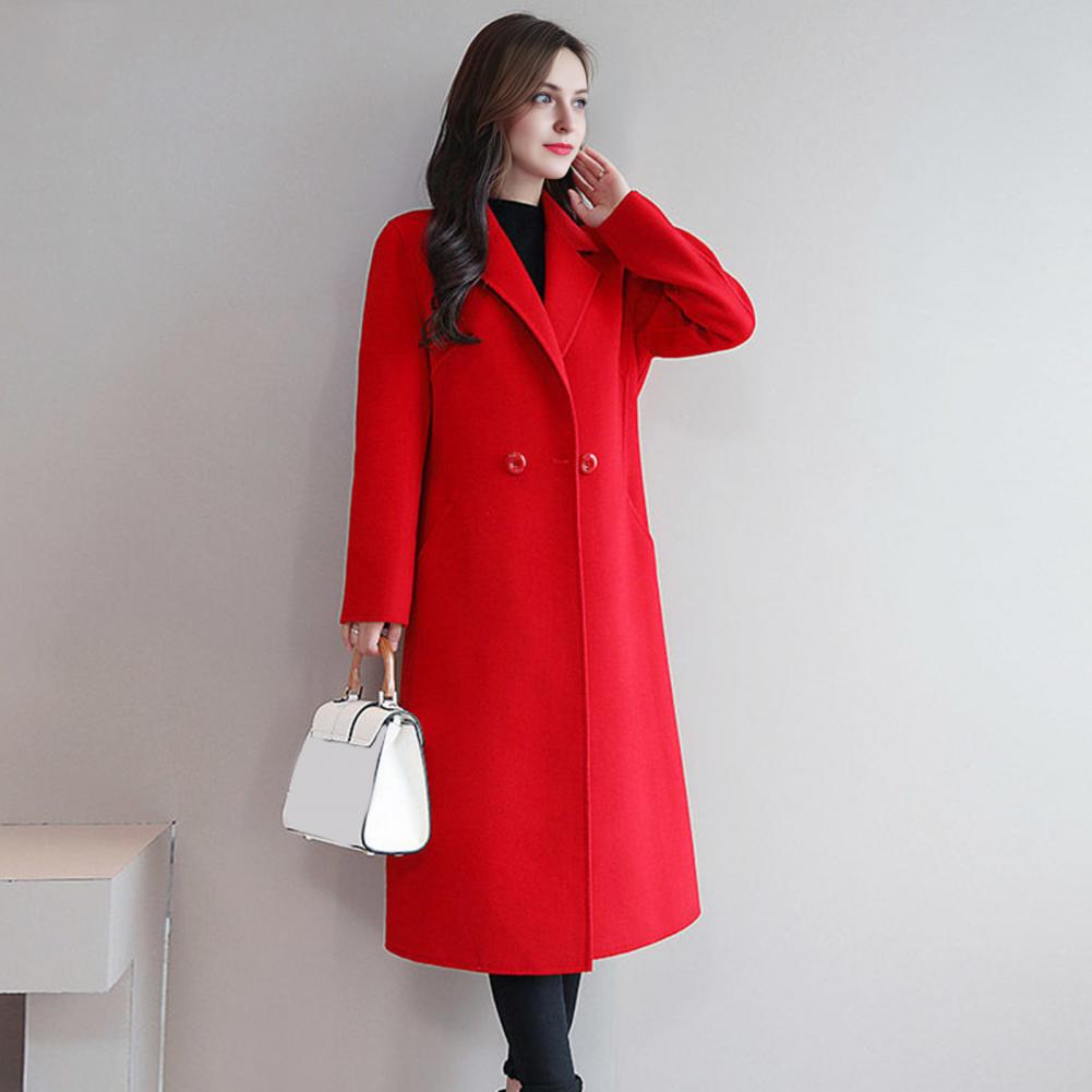 여성 울 코트 솔리드 컬러 롱 재킷 여성용 울 피코트  - Wool Coat Peacoat 리뷰 및 가격