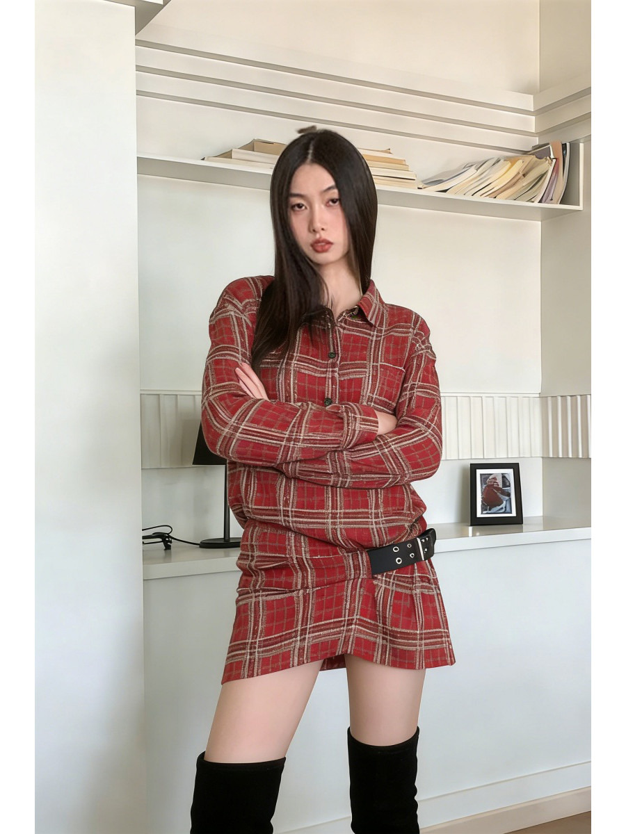 펑크 플래드 플란넬 셔츠 드레스 벨트 버클 이얼리 패션 - Flannel Shirt Lined 리뷰 및 가격