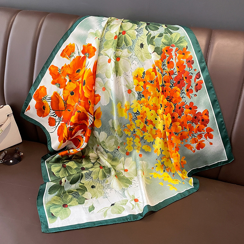 70x70cm 여성을위한 실크 스카프 스퀘어 패션 꽃  - Shawl Wrap Winter 리뷰 및 가격