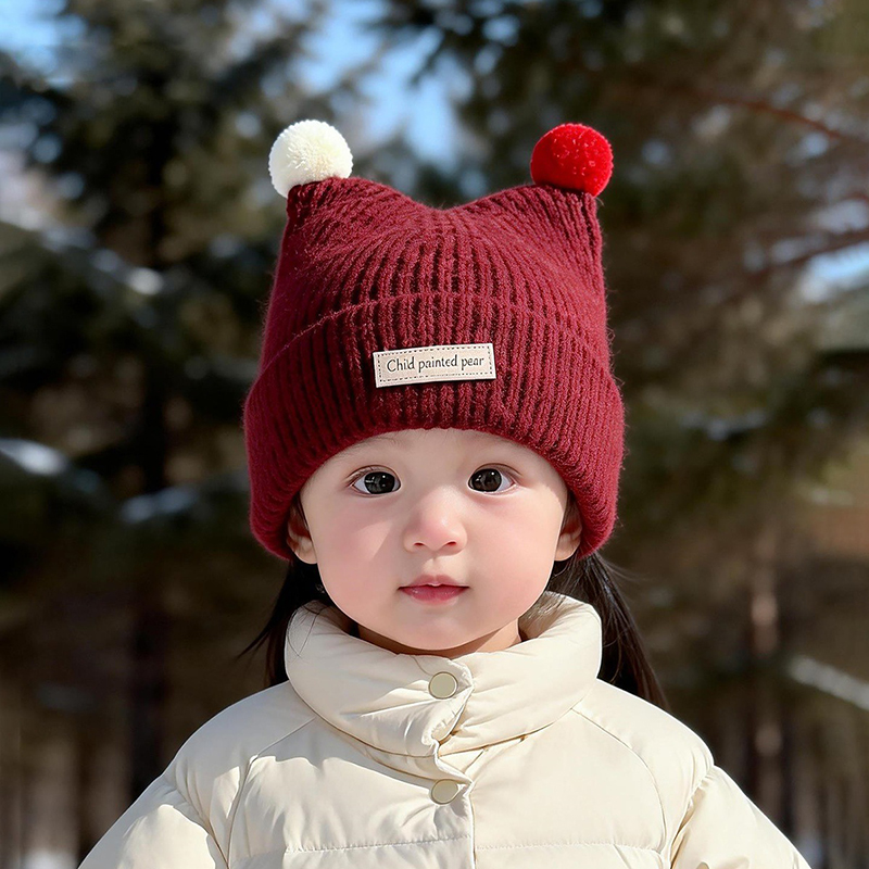 1-4 세 아기 니트 모자 귀여운 더블 플러시 볼 풀오 - Knit Beanie Hat Warm 리뷰 및 가격