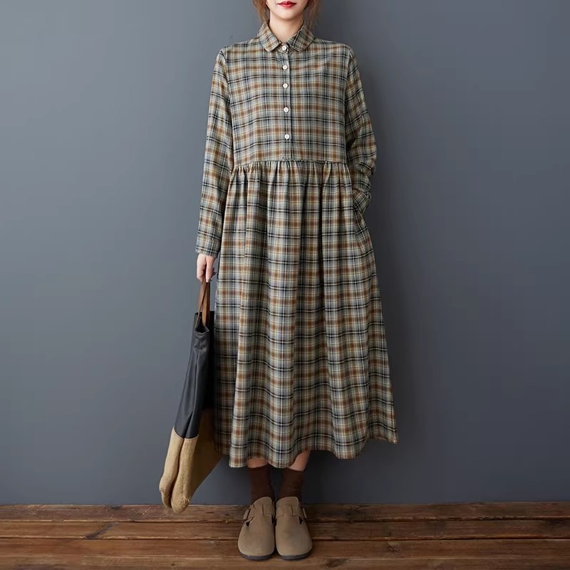 한국식 루즈핏 레트로 체크무늬 셔츠 드레스- 봄철 따뜻 - Flannel Shirt Lined 리뷰 및 가격